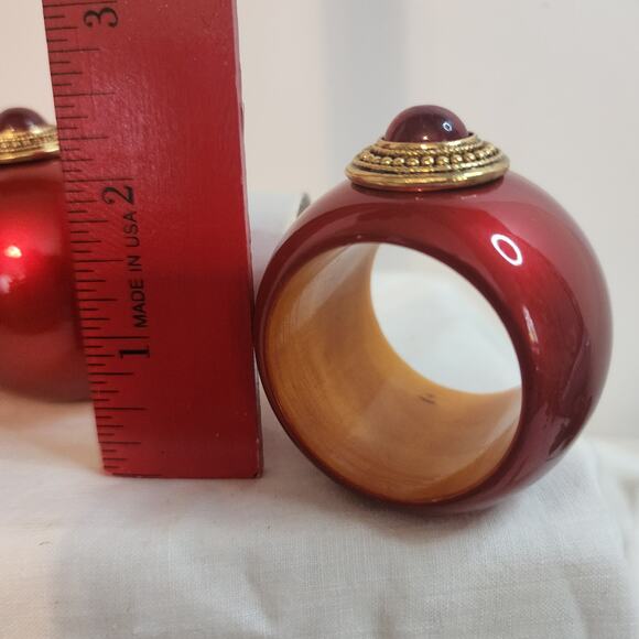 Set of 4 Red Gold Gem Napkin Rings with Box Made in India Holiday Table Deco - Picture 6 of 15